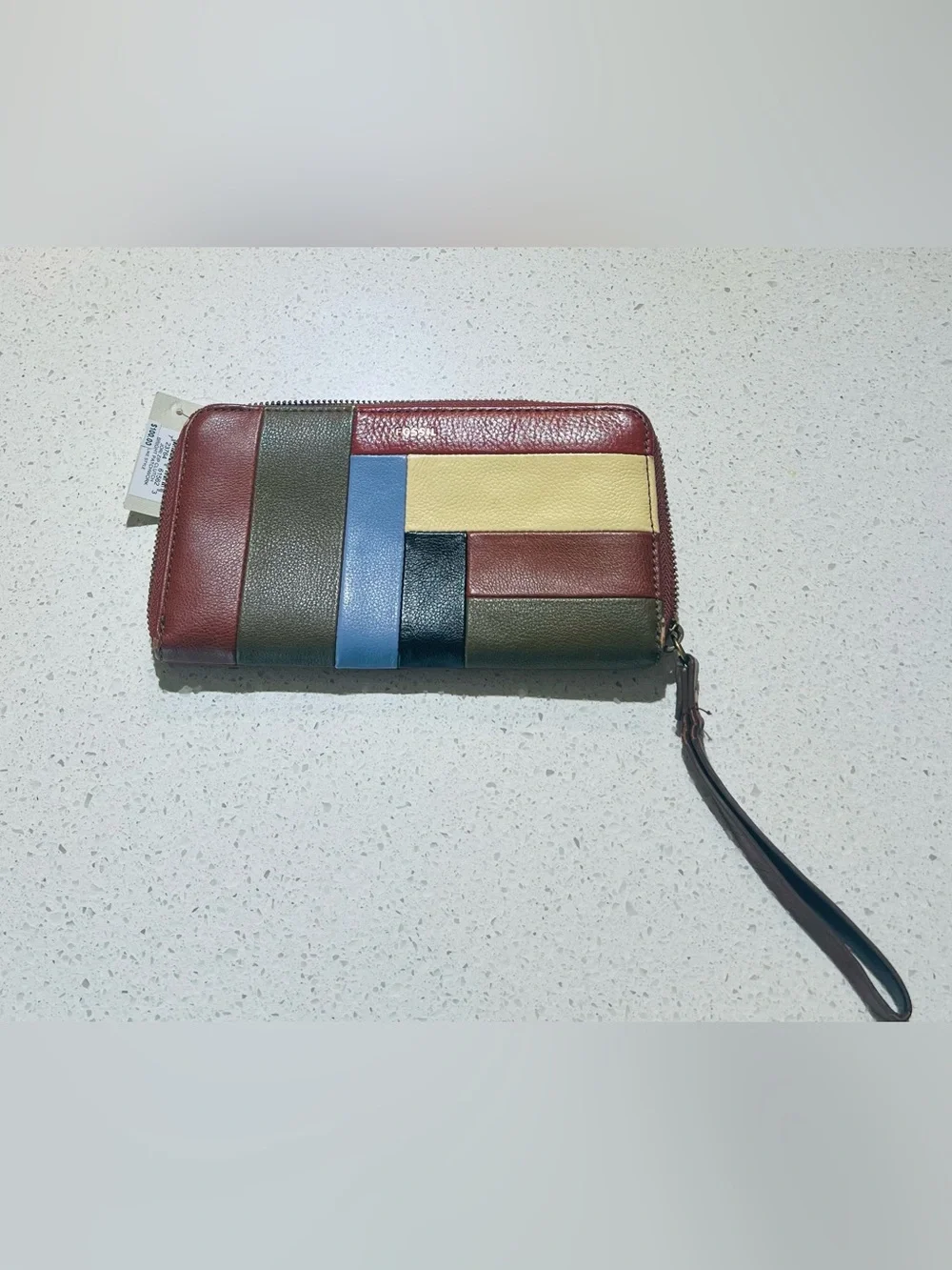 NWT Fossil Colorblock Jori Zip Clutch - Olive, Burgundy, Blue, Cream